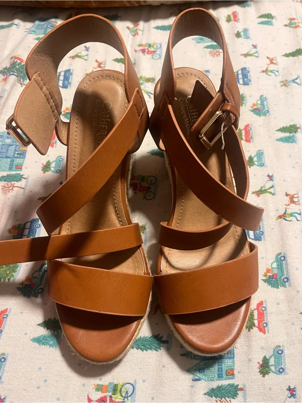 Catherine Malandrino Brown Leather Strappy Wedge Sandals